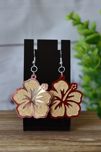 Red, Gold-Filled Hibiscus Earrings