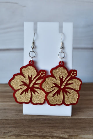 Red, Gold-Filled Hibiscus Earrings